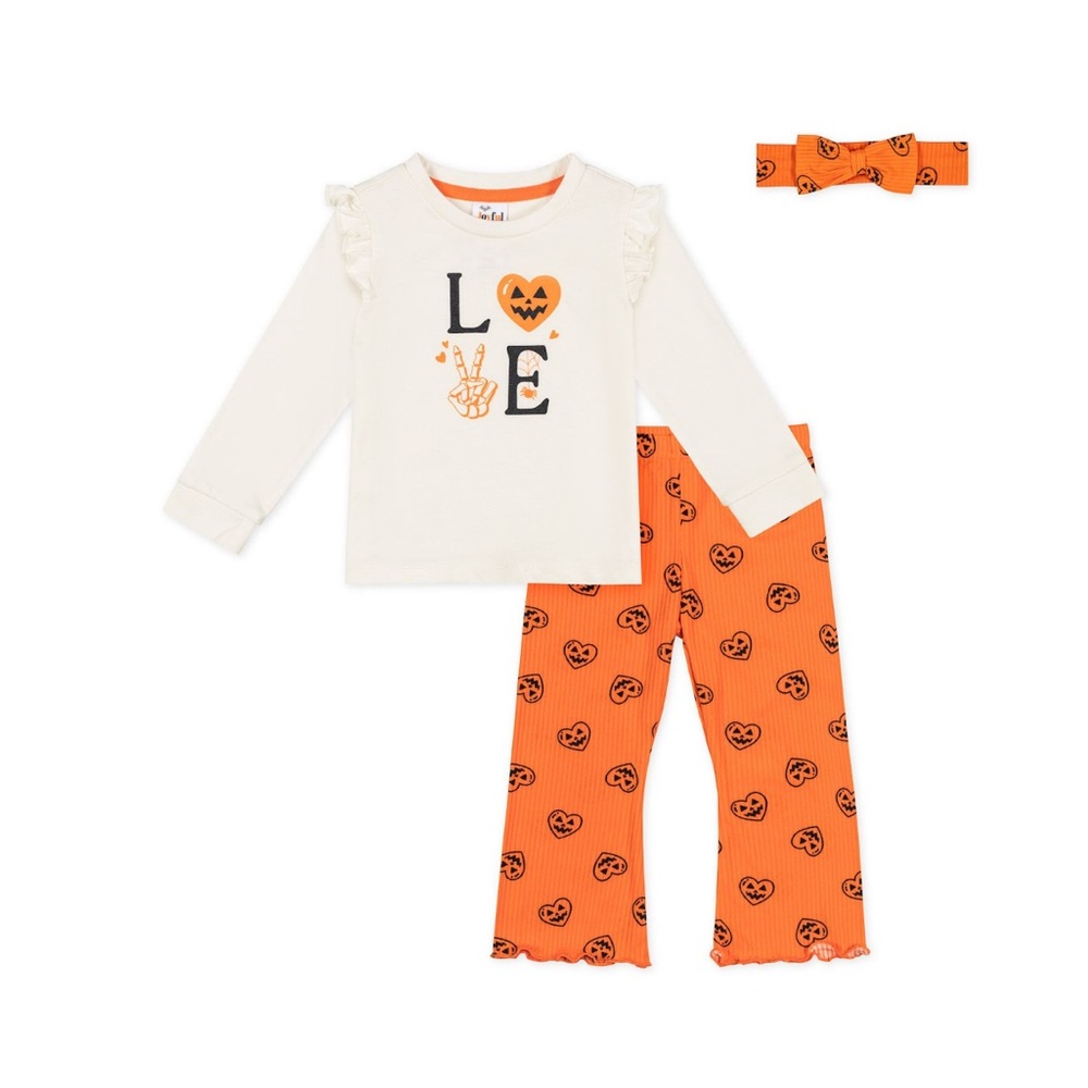 Little Moments Halloween Long Sleeve Top & Ribbed Pants Outfit with Headband